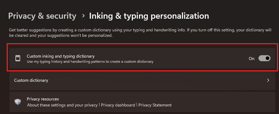 Speed Up Your Windows 11: Tips and Tricks for a Faster PC 4 Step4: Navigate to "Inking and typing personalization" and switch it off for better performance.