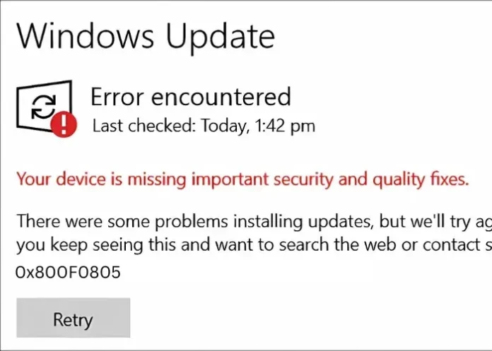 How To Fix Windows Update Error 0x800f0805
