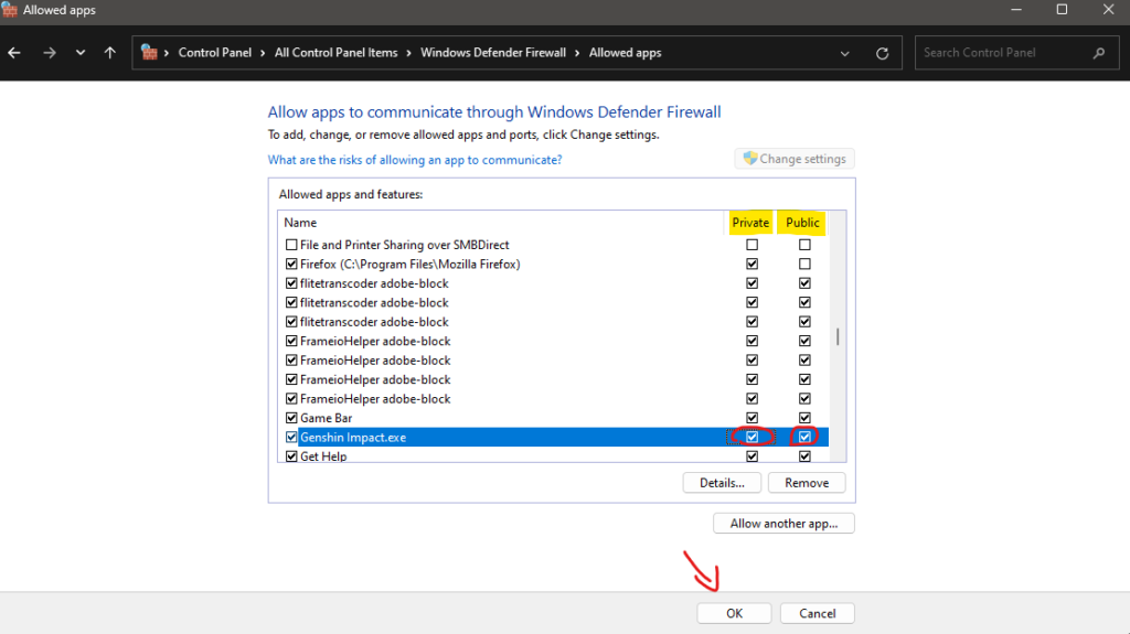 Whitelist Genshin Impact in Windows Firewall