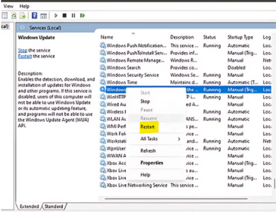 Restart Windows Update Services