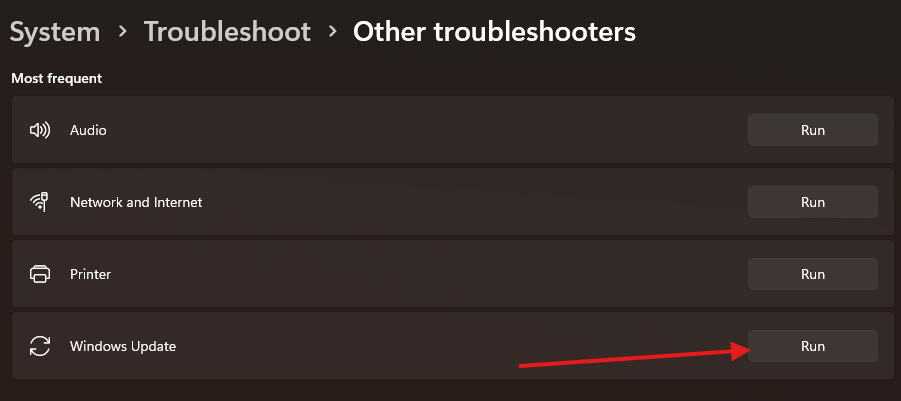 Run the Windows Update Troubleshooter