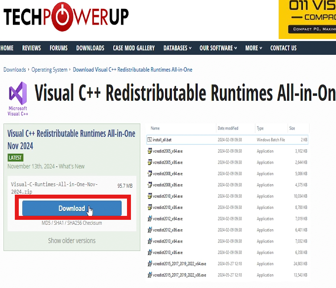 Download Visual C++ Redistributables