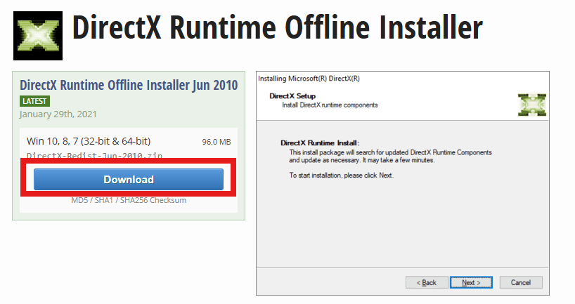 Download offline DirectX 2010