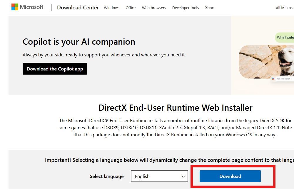 Installing DirectX Web Version