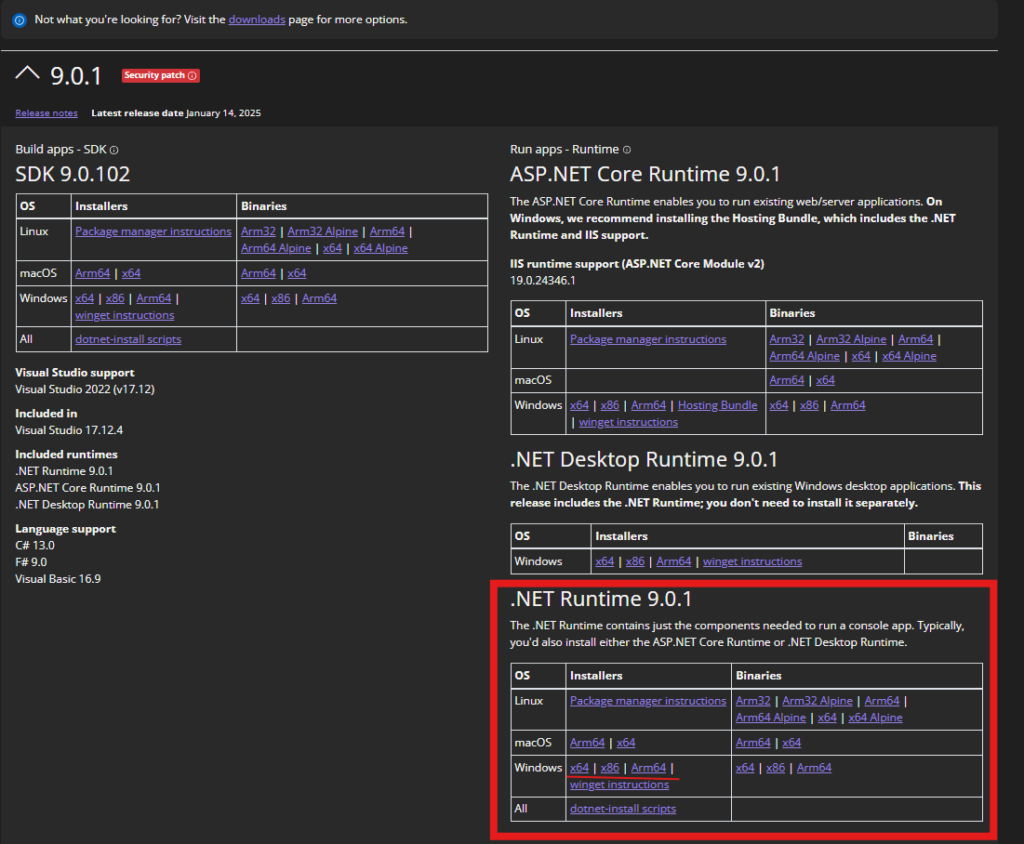 Install .NET Framework 9.0 Runtime