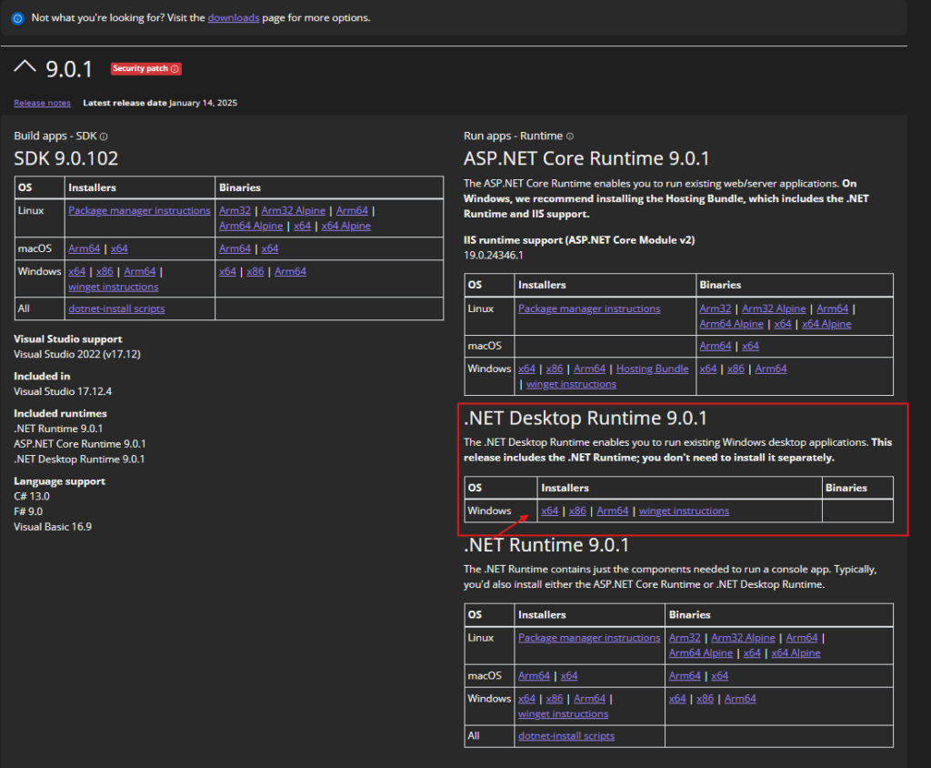 Install .NET Desktop Runtime 9.0