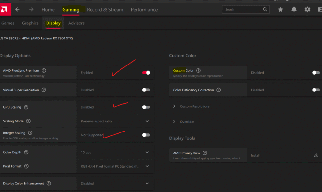 AMD Display Settings
