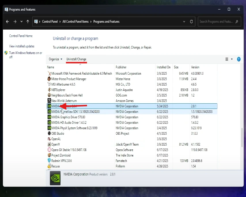Remove Installed NVIDIA App